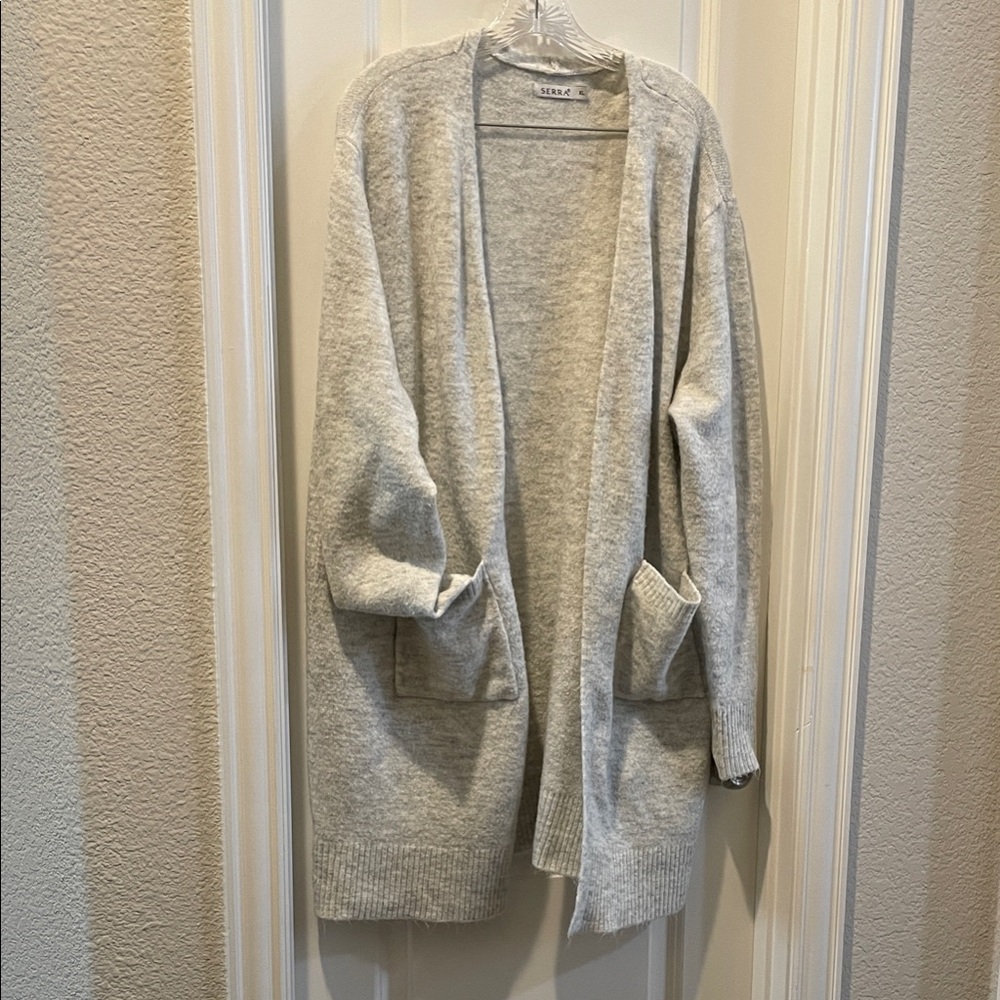 Serra Light Gray Open Front Cardigan